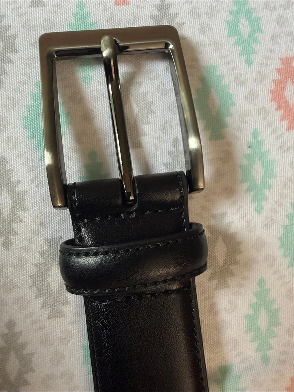 Perry Ellis Black and Brown Reversible Leather Belt with Silver Buckle